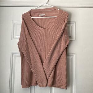 American Eagle Outfitters Dusty Rose V-Neck Ribbed Sweater